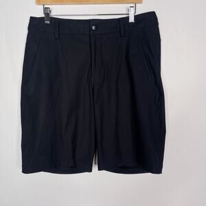 Lululemon Mens Size 34 Black Commission Shorts Zip Back Pocket Flat Front Chino